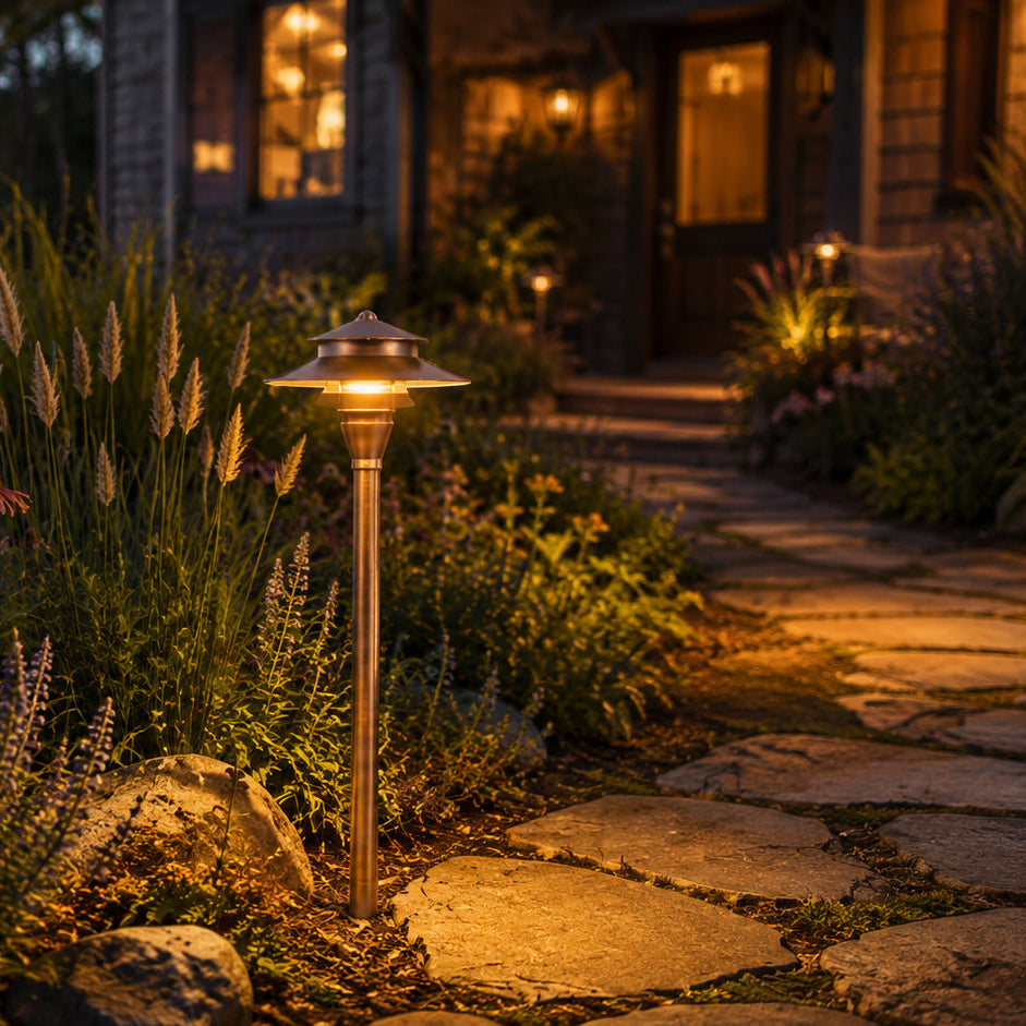 Outdoor Landscape Lighting LED 12V Low Voltage PLB04 Cast Brass Path Light | 12V Low Voltage Landscape Light Lamp Ready G4 Socket