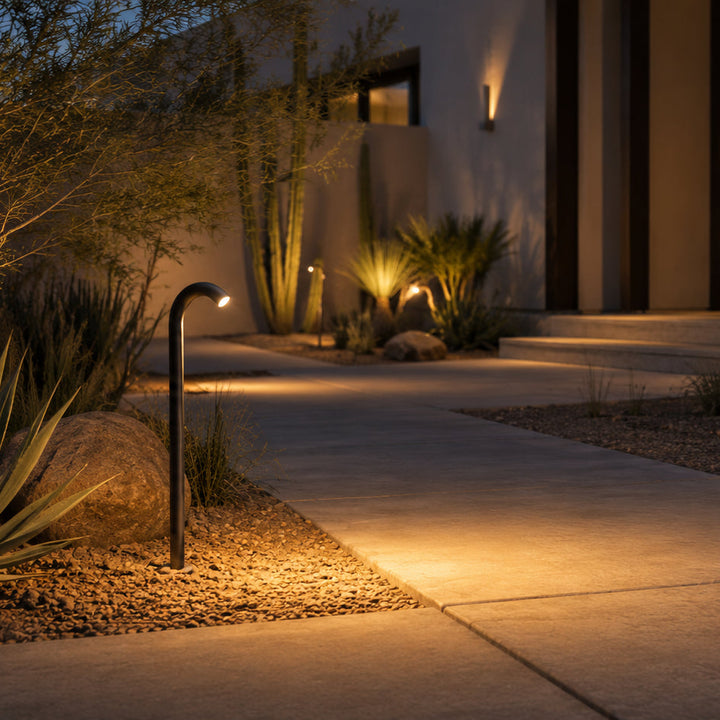 PLB21 Cast Brass 3W 3000K Warm White Integrated LED Cane Style Curved 12V Low Voltage Pathway Light