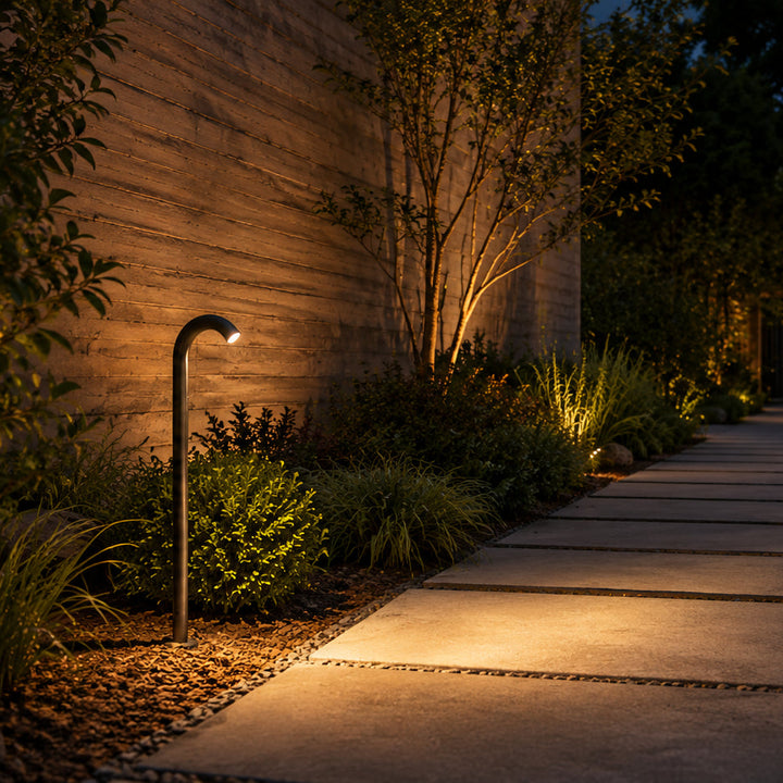 PLB21 Cast Brass 3W 3000K Warm White Integrated LED Cane Style Curved 12V Low Voltage Pathway Light