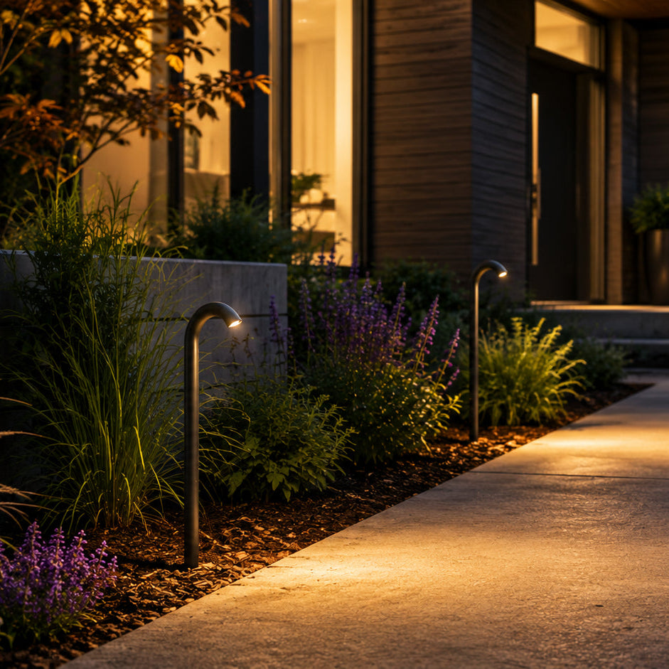 PLB21 Cast Brass 3W 3000K Warm White Integrated LED Cane Style Curved 12V Low Voltage Pathway Light