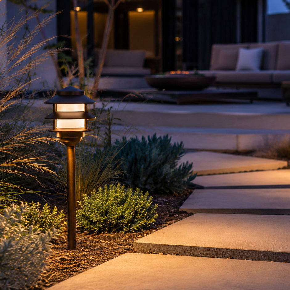 PLB22 Cast Brass Pagoda LED 12V Low Voltage Pathway Outdoor Lighting Landscape Fixture Lamp Ready G4 Socket