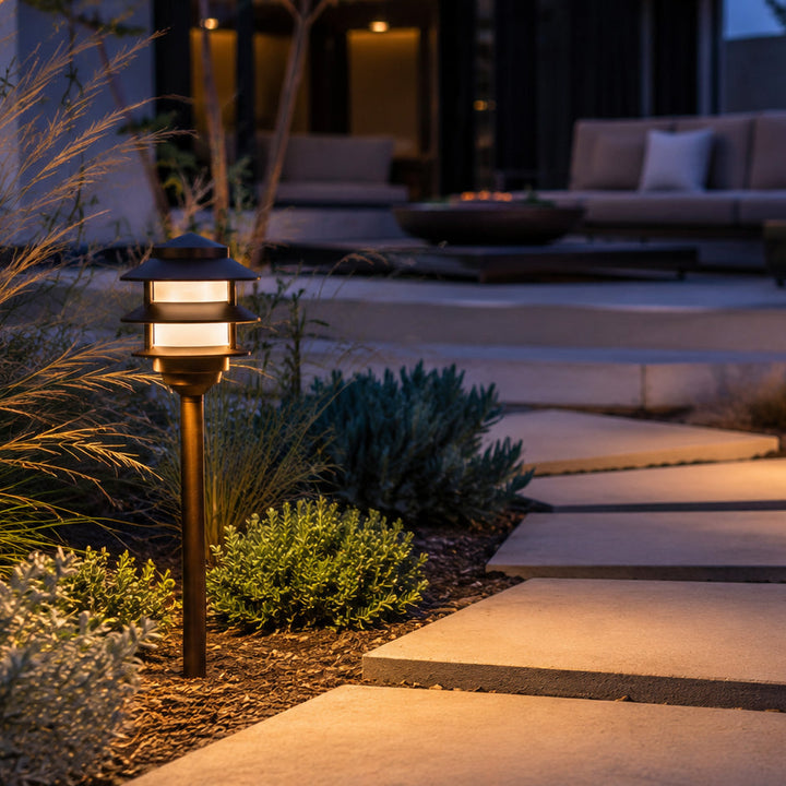 PLB22 Cast Brass Pagoda LED 12V Low Voltage Pathway Outdoor Lighting Landscape Fixture Lamp Ready G4 Socket