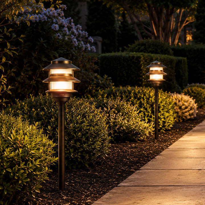 PLB22 Cast Brass Pagoda LED 12V Low Voltage Pathway Outdoor Lighting Landscape Fixture Lamp Ready G4 Socket