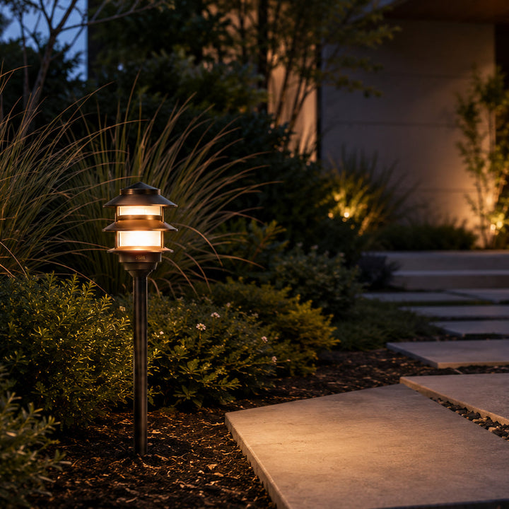 PLB22 Cast Brass Pagoda LED 12V Low Voltage Pathway Outdoor Lighting Landscape Fixture Lamp Ready G4 Socket