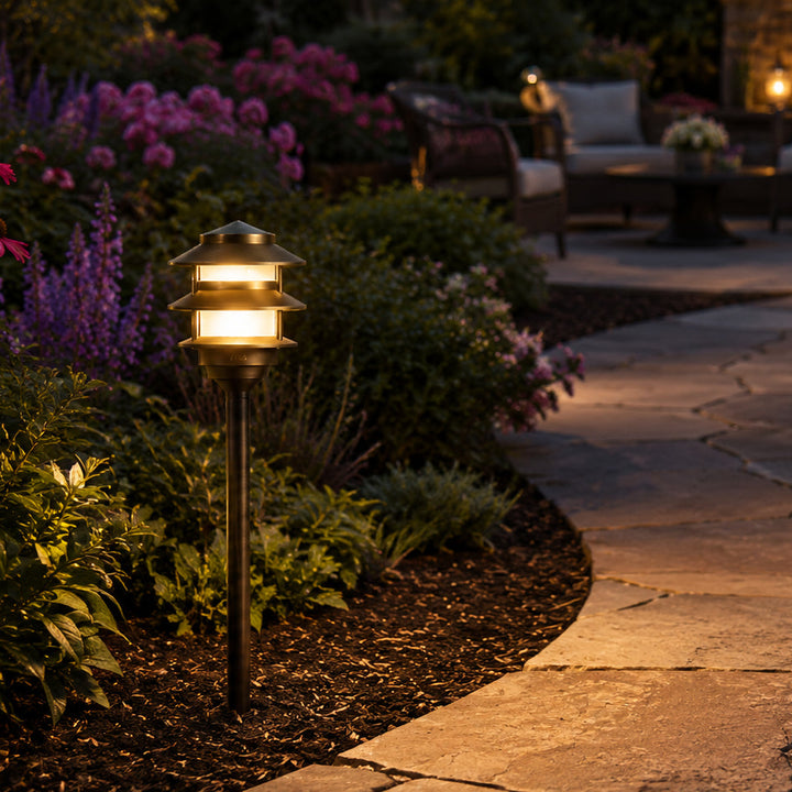 PLB22 Cast Brass Pagoda LED 12V Low Voltage Pathway Outdoor Lighting Landscape Fixture Lamp Ready G4 Socket