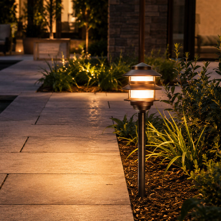 PLB22 Cast Brass Pagoda LED 12V Low Voltage Pathway Outdoor Lighting Landscape Fixture Lamp Ready G4 Socket