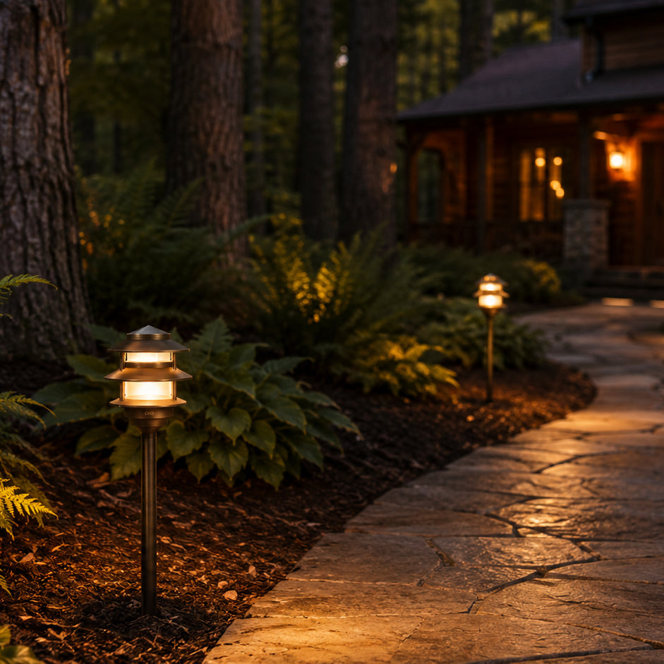 PLB22 Cast Brass Pagoda LED 12V Low Voltage Pathway Outdoor Lighting Landscape Fixture Lamp Ready G4 Socket