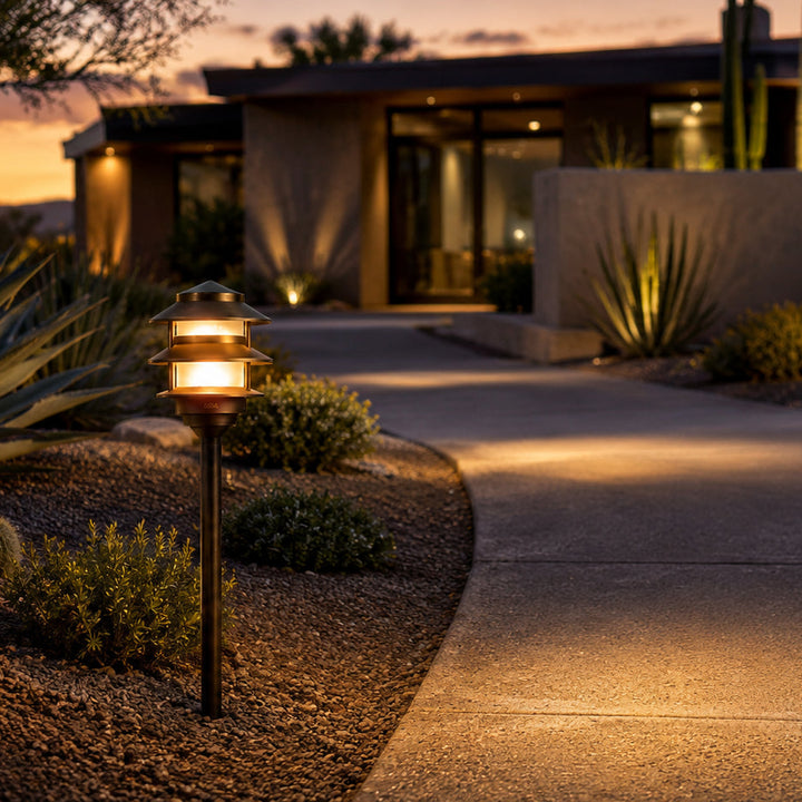 PLB22 Cast Brass Pagoda LED 12V Low Voltage Pathway Outdoor Lighting Landscape Fixture Lamp Ready G4 Socket