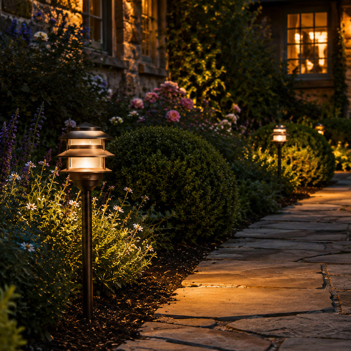 PLB22 Cast Brass Pagoda LED 12V Low Voltage Pathway Outdoor Lighting Landscape Fixture Lamp Ready G4 Socket