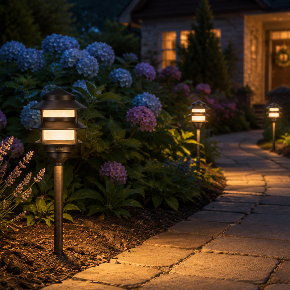 PLB22 Cast Brass Pagoda LED 12V Low Voltage Pathway Outdoor Lighting Landscape Fixture Lamp Ready G4 Socket