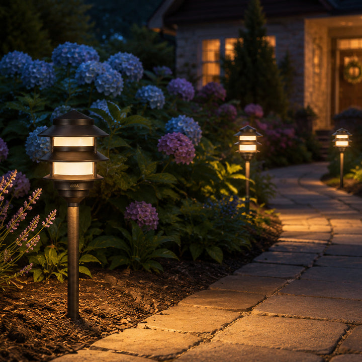 PLB22 Cast Brass Pagoda LED 12V Low Voltage Pathway Outdoor Lighting Landscape Fixture Lamp Ready G4 Socket