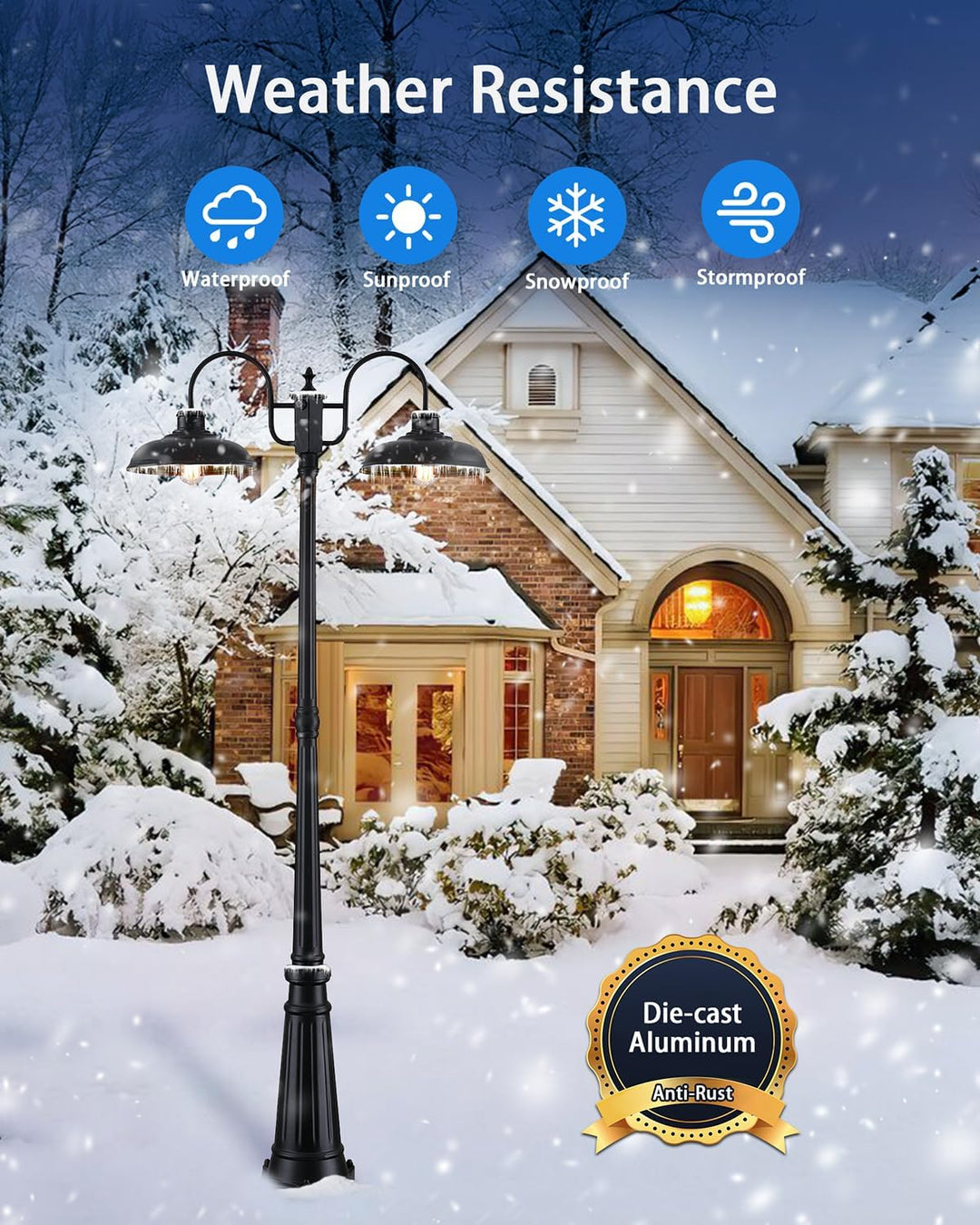 Outdoor Landscape Lighting LED 12V Low Voltage PLH05 - Dusk to Dawn 2-Head Outdoor Lamp Post Light with Sensor