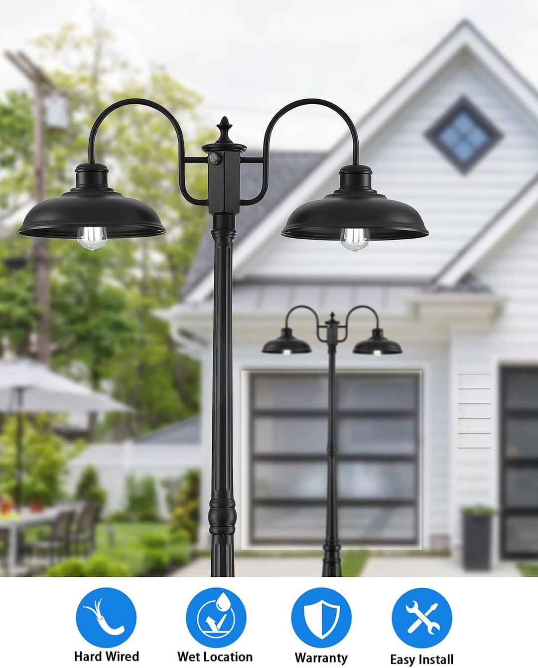 Outdoor Landscape Lighting LED 12V Low Voltage PLH05 - Dusk to Dawn 2-Head Outdoor Lamp Post Light with Sensor