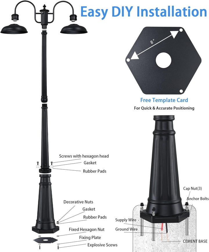 Outdoor Landscape Lighting LED 12V Low Voltage PLH05 - Dusk to Dawn 2-Head Outdoor Lamp Post Light with Sensor
