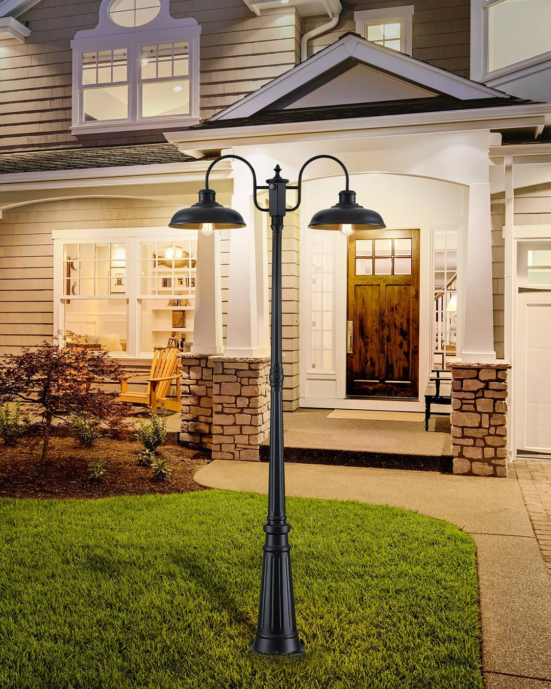Outdoor Landscape Lighting LED 12V Low Voltage PLH05 - Dusk to Dawn 2-Head Outdoor Lamp Post Light with Sensor