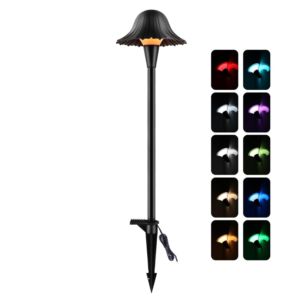 Outdoor Landscape Lighting LED 12V Low Voltage ALPR01 12V Low Voltage 5W 10-Color RGBCW LED Landscape Lighting 200LM, Black Umbrella Pathway Light Package, Die-Cast Aluminum, IP65 Waterproof 1 Pack