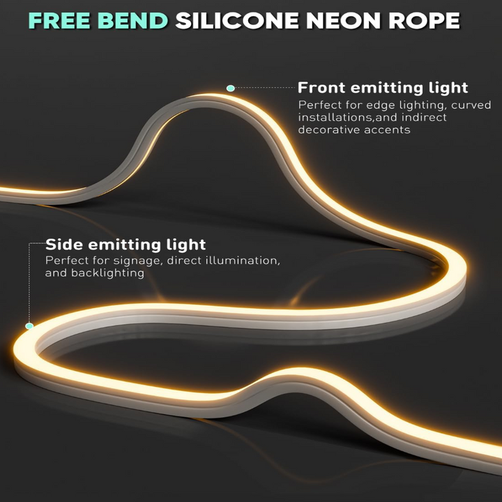 SLN14 Dotless Neon LED Strip Light 120V 3W/ft 120LEDs/M Free Bend IP65 Outdoor Rated High Voltage Soft Silicone Strip Light with Aluminum Clamps, Screws, End Cap and Power Cable