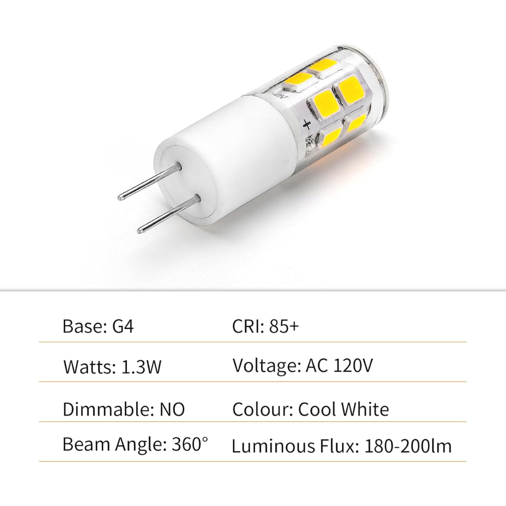 10 Pack G4 1.3W Bi Pin 3000K/6000K LED Ceramic Capsule 120V Line Voltage Bulb Energy Efficient Light