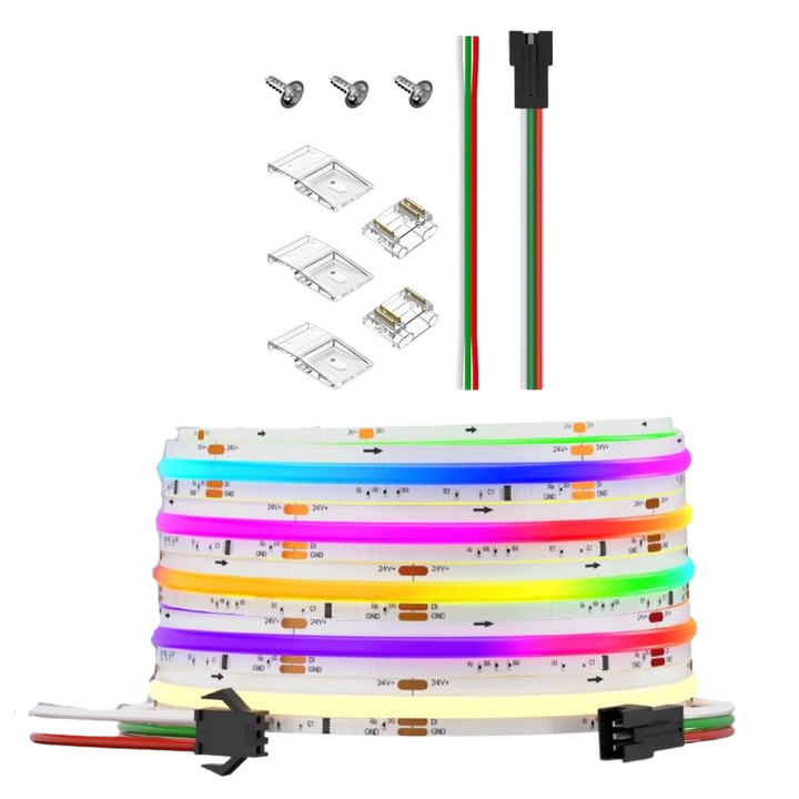 SLD28 Dotless COB Smart RGBW-IC WS2814 784LED/M 14IC/M 7.31W/ft 10mm Addressable Color Flowing LED Strip Light DC24V Low Voltage Strip Light IP20 for Indoor and IP66 Waterproof