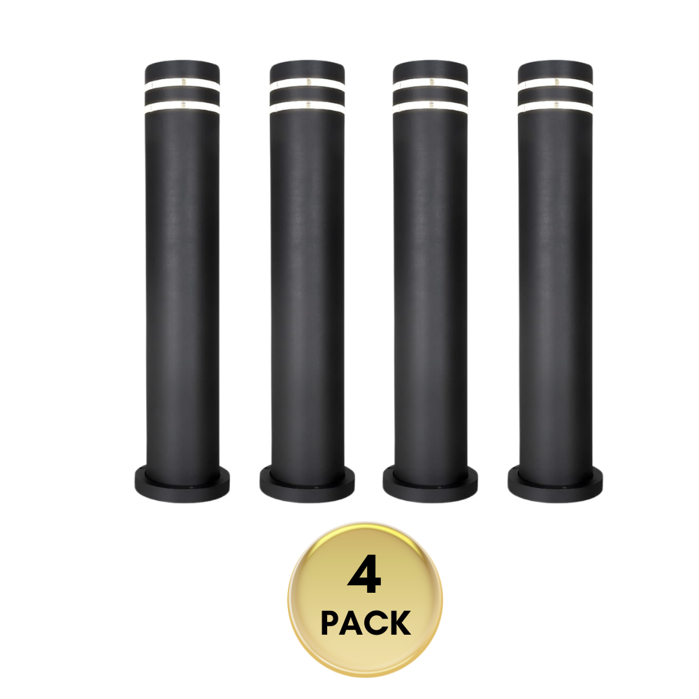 Outdoor Landscape Lighting LED 12V Low Voltage BPLA09 24" 120V Line Voltage E26 Socket Black Aluminum Round Bollard Path Light Outdoor Lighting 4 Pack