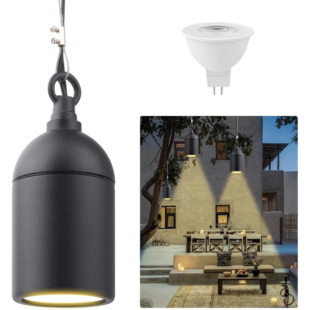 HLA06 2-Pack Low Voltage Black Rounded Pendant with MR16 3W 300LM 3000K Warm White LED Aluminum Light Hanging Patio Light Package