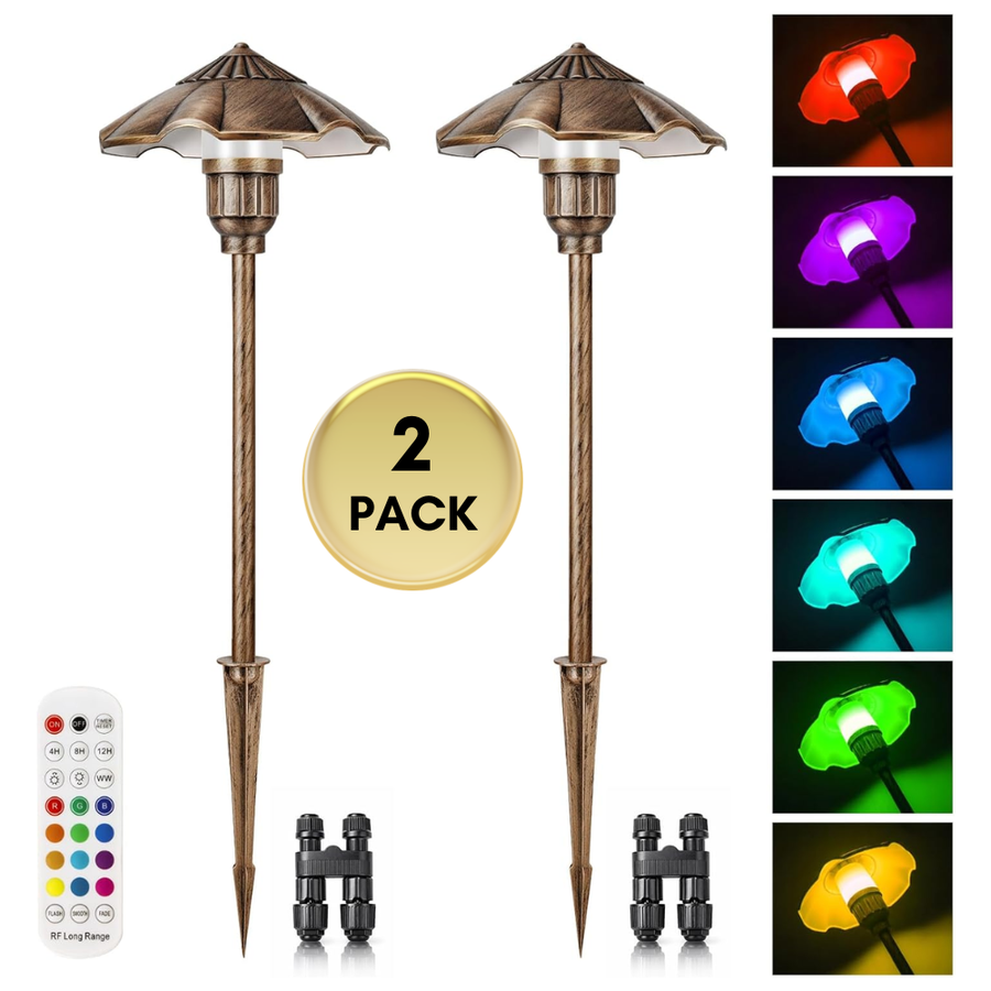 Outdoor Landscape Lighting LED 12V Low Voltage ALPR04 2-Pack 12V Low Voltage 5W RGB LED Landscape Lighting, Oil-Rubbed Bronze Umbrella Pathway Light Package, Die-Cast Aluminum, IP65 Waterproof