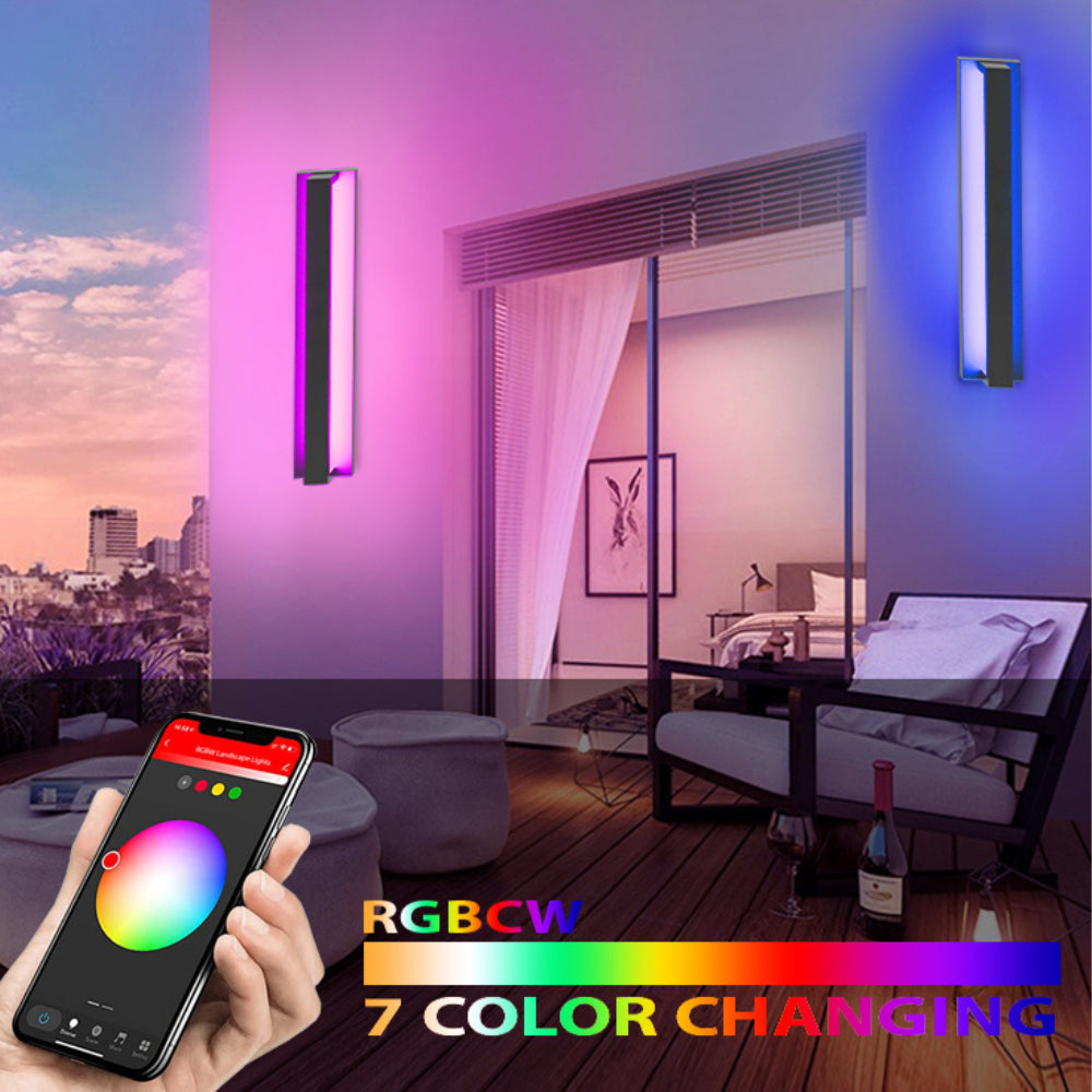 Outdoor Landscape Lighting LED 12V Low Voltage SCA02-24 Integrated LED 24W RGBCW Wi-Fi and Bluetooth Control 24″x4.9″x3.5″ 12V Low Voltage Aluminum Wall Sconce Lighting IP65 Waterproof