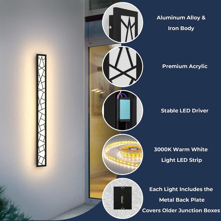 Outdoor Landscape Lighting LED 12V Low Voltage SCH18 1-Pack LED 39.4 Inch Rectangular Modern Outdoor Wall Sconce Light 32W 3200LM 3000K Aluminum and Acrylic Integrated LED Line Voltage 110V AC IP67