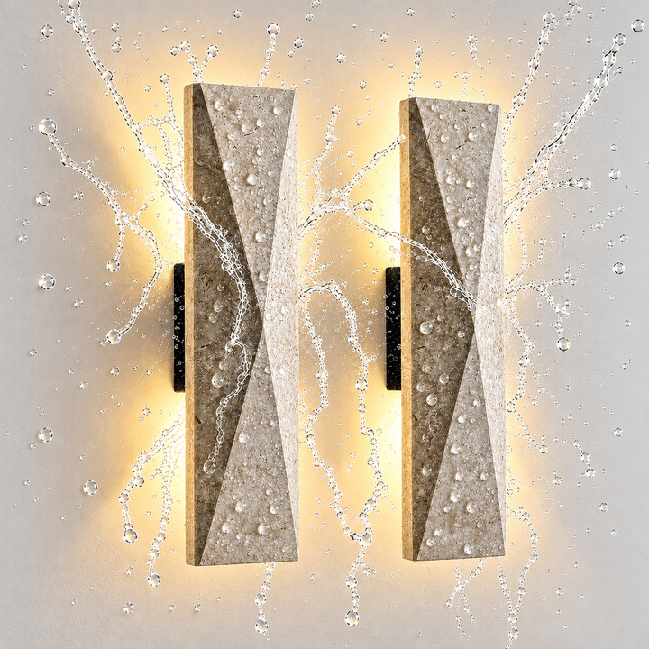 Outdoor Landscape Lighting LED 12V Low Voltage SCH20 2-Pack 3000K Modern Geometric Stone Outdoor 12.6" and 16.5" Wall Sconce Light 120V Line Voltage