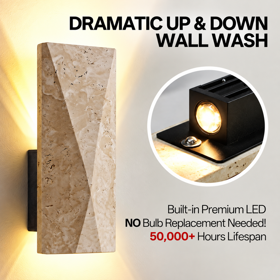 Outdoor Landscape Lighting LED 12V Low Voltage SCH20 2-Pack 3000K Modern Geometric Stone Outdoor 12.6" and 16.5" Wall Sconce Light 120V Line Voltage
