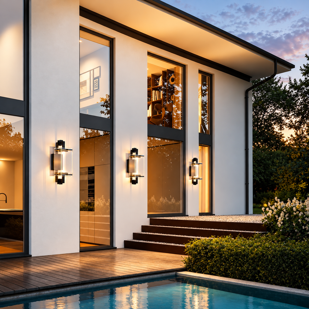 Outdoor Landscape Lighting LED 12V Low Voltage SCH22 Clear Tempered Glass Outdoor Wall Sconce Light 120V Line Voltage