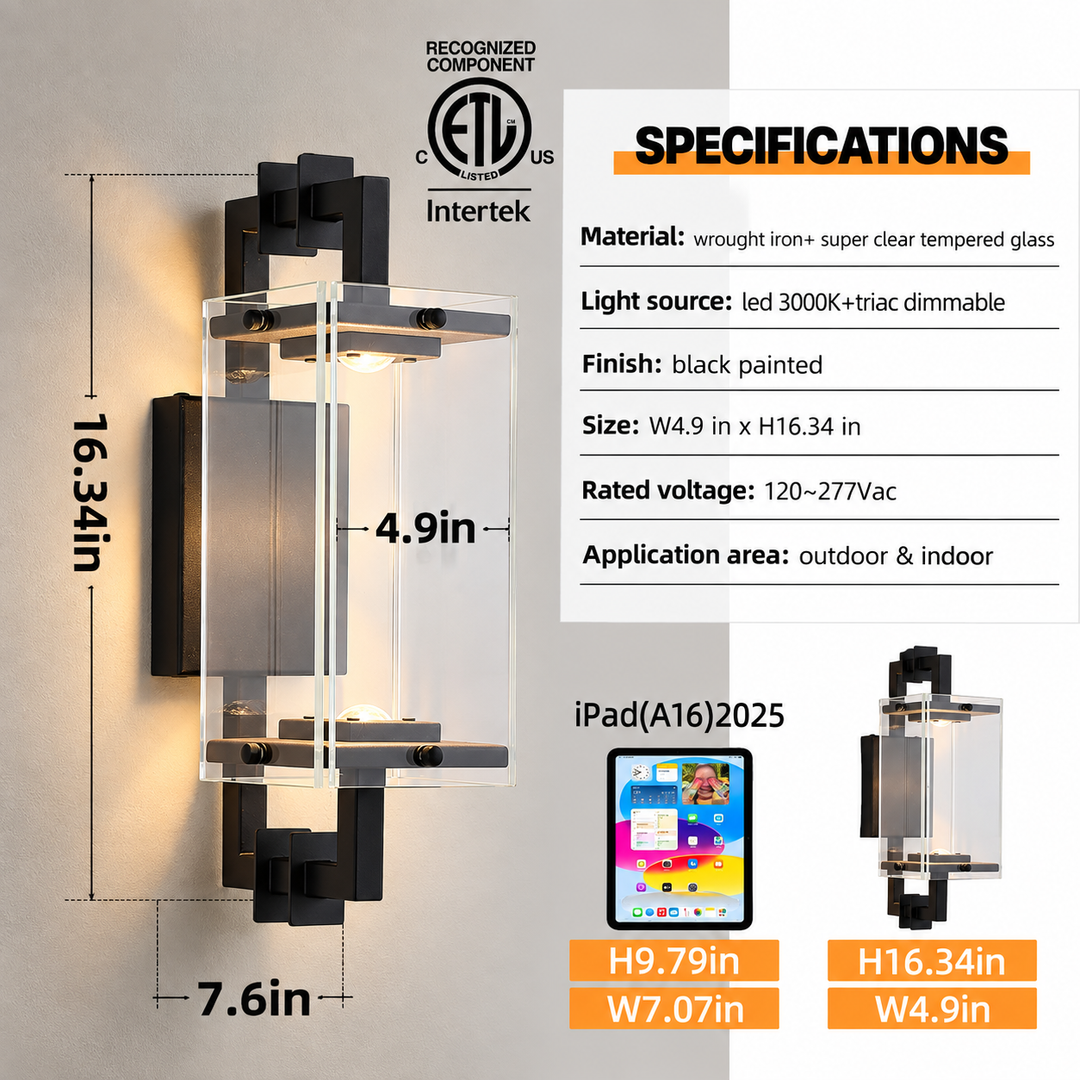 Outdoor Landscape Lighting LED 12V Low Voltage SCH22 Clear Tempered Glass Outdoor Wall Sconce Light 120V Line Voltage