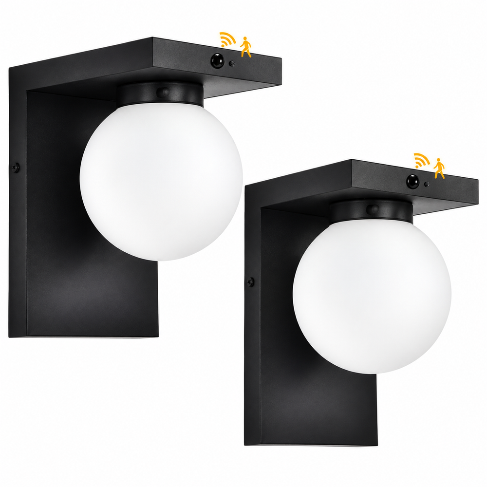 Outdoor Landscape Lighting LED 12V Low Voltage SCH23MS 12W 1100LM 3000K Motion Sensor Frosted Glass Globe Wall Sconce Light 120V Line Voltage 2 Pack