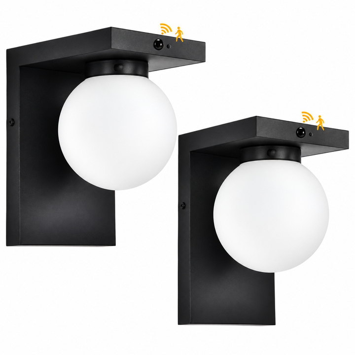 Outdoor Landscape Lighting LED 12V Low Voltage SCH23MS 12W 1100LM 3000K Motion Sensor Frosted Glass Globe Wall Sconce Light 120V Line Voltage 2 Pack