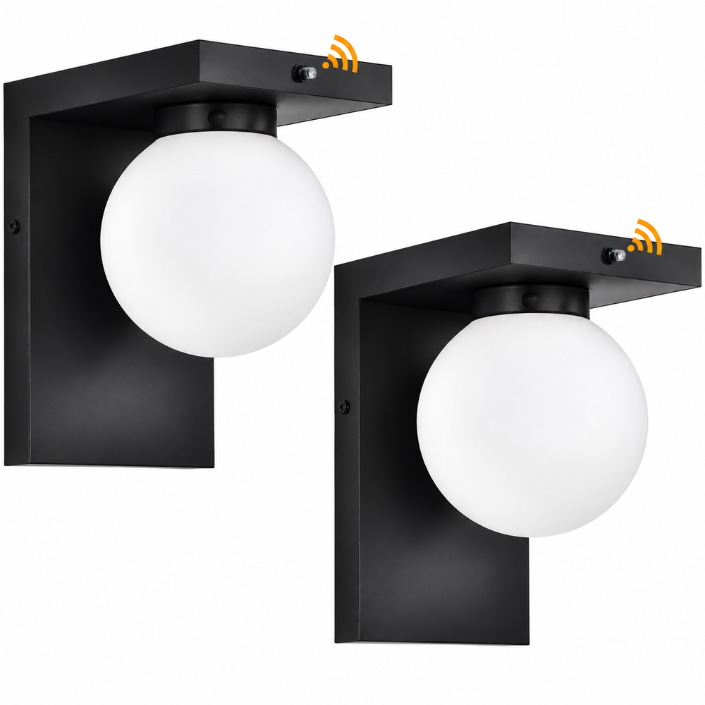 Outdoor Landscape Lighting LED 12V Low Voltage SCH23PC 12W 1100LM 3000K Dusk-to-Dawn Frosted Glass Globe Wall Sconce Light 120V Line Voltage 2 Pack