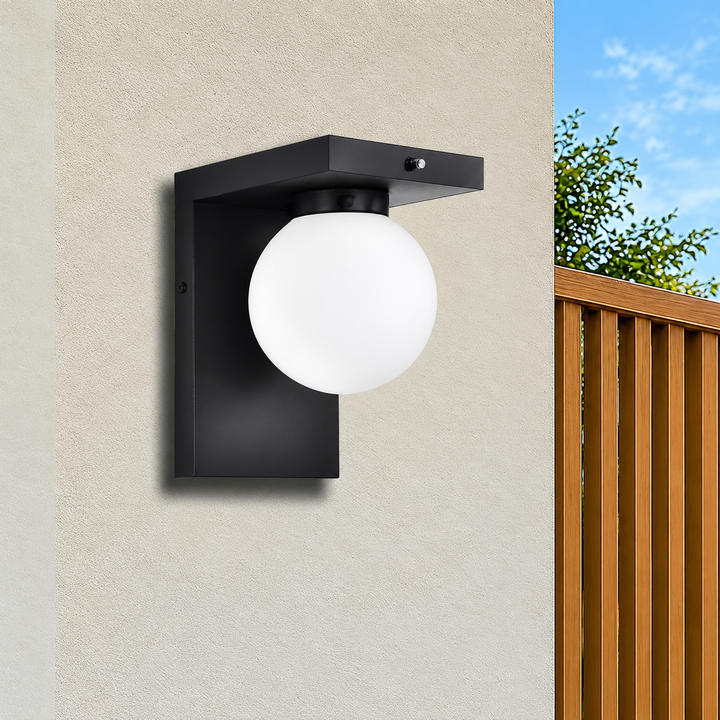 Outdoor Landscape Lighting LED 12V Low Voltage SCH23PC 12W 1100LM 3000K Dusk-to-Dawn Frosted Glass Globe Wall Sconce Light 120V Line Voltage 1 Pack