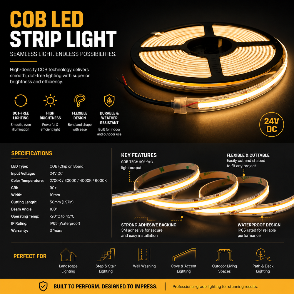 Outdoor Landscape Lighting LED 12V Low Voltage SLD04 16ft/32ft/82ft Dotless Single Color Linear 3.05W/ft for 8mm | 4.27W/ft for 10mm LED Strip Lights Low Voltage FCOB DC24V Tape Light