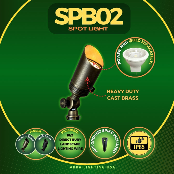 Outdoor Landscape Lighting LED 12V Low Voltage SPB02 4x/8x/12x Package 12V Low Voltage Small Directional Bullet Brass Spotlight Outdoor Landscape Lighting 2W 3000K Bulb