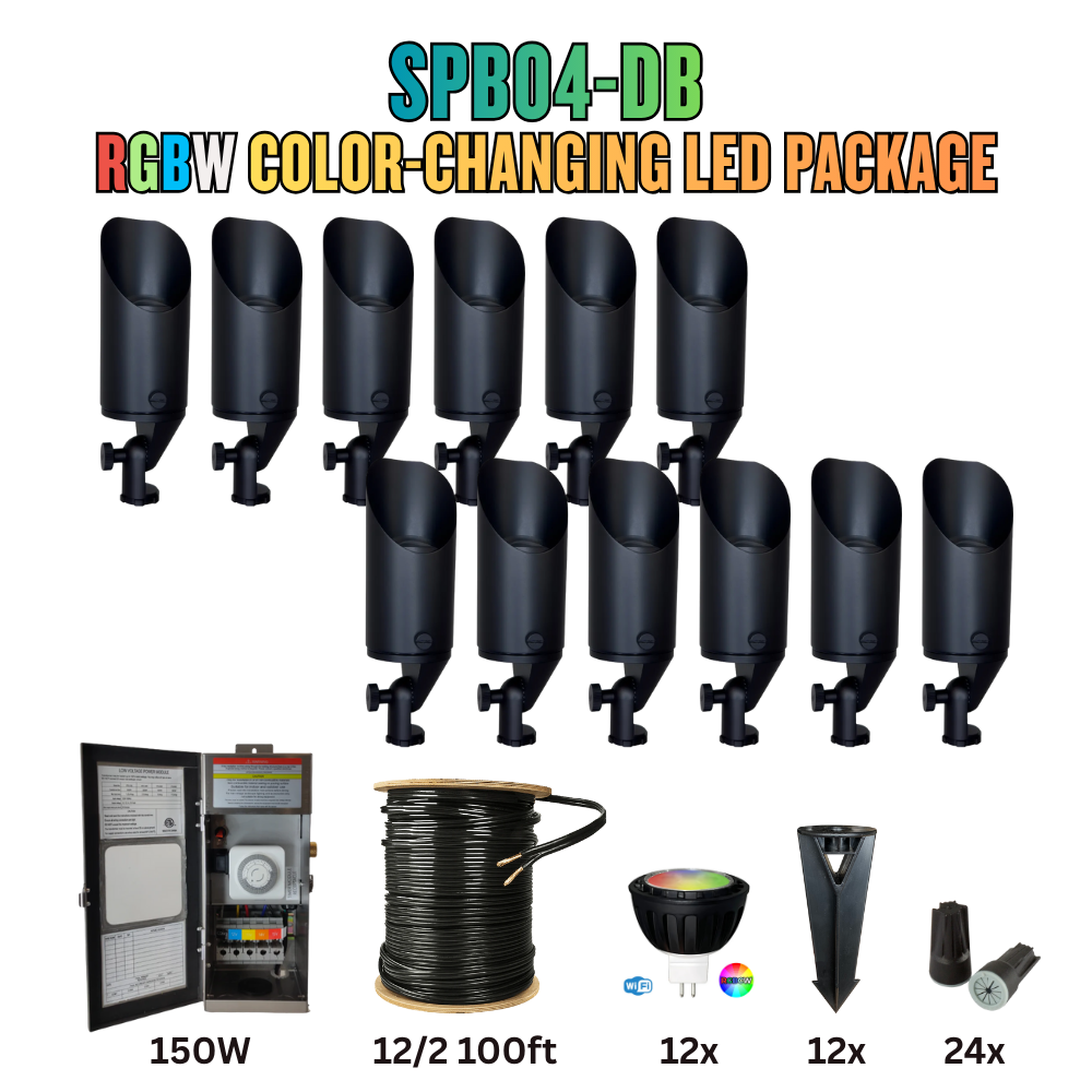 RGBW Color Changing LED Holiday Package: (12) Spotlight or (12) Path Lights with Wires and Connectors