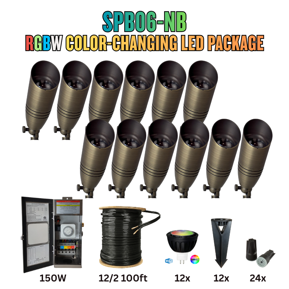 RGBW Color Changing LED Holiday Package: (12) Spotlight or (12) Path Lights with Wires and Connectors