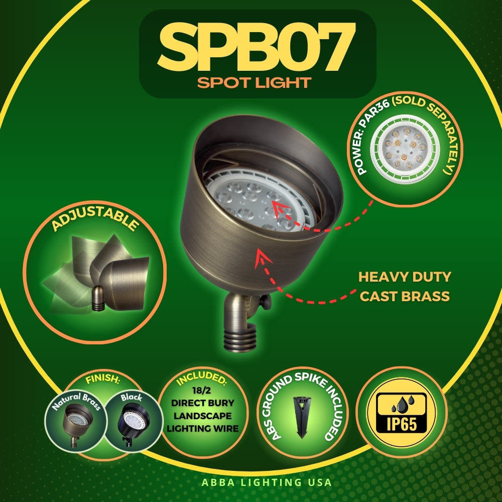 Outdoor Landscape Lighting LED 12V Low Voltage SPB07 4x/8x/12x Brass Outdoor Floodlight 12V Low Voltage LED Landscape Lighting Package with PAR36 10W 160° 3000K Bulb