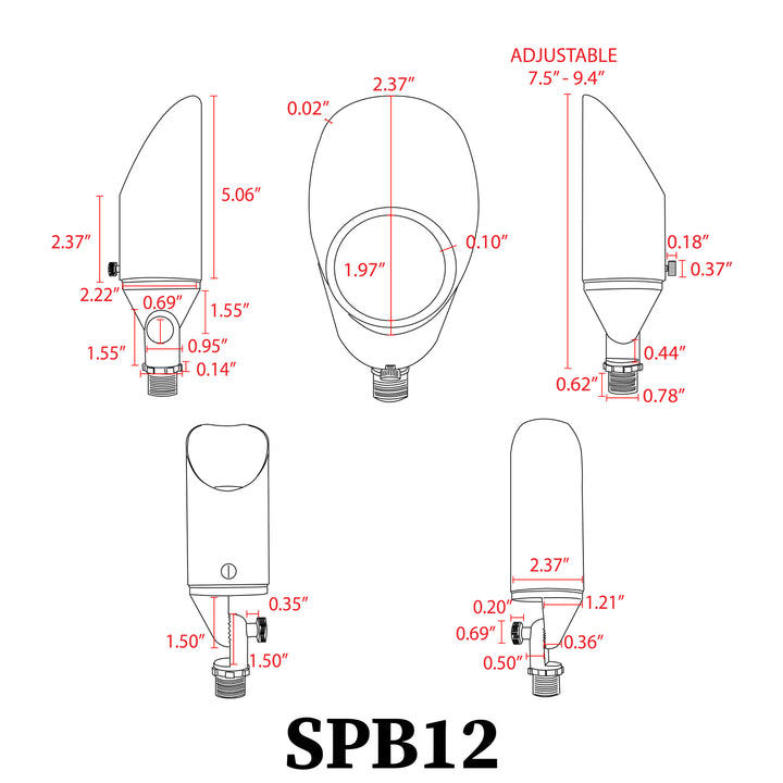 SPB12 4x/8x/12x Package 3W-12W Adjustable LED Low Voltage Outdoor Landscape Lighting Spotlight 3000K