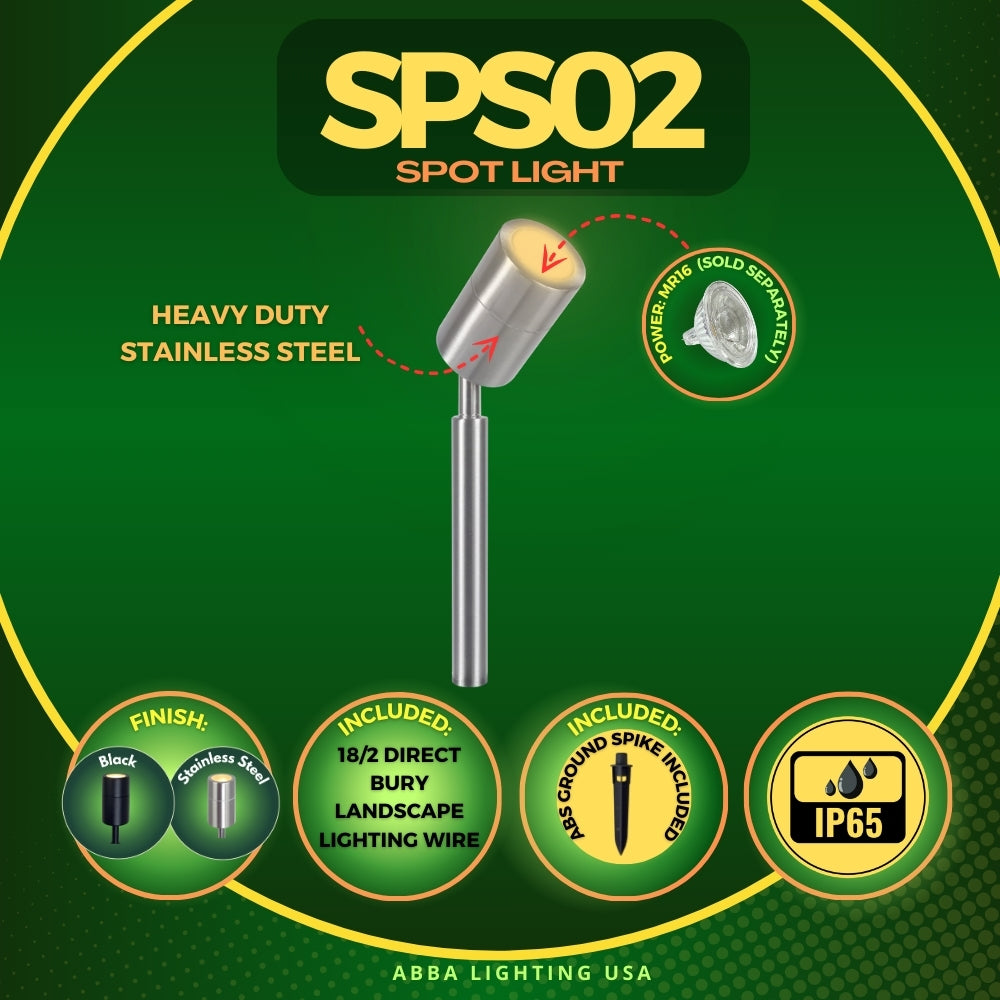 Outdoor Landscape Lighting LED 12V Low Voltage SPS02 Stainless Steel Spotlight | Lamp Ready 12V Low Voltage Landscape Light