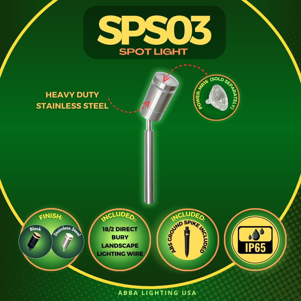 Outdoor Landscape Lighting LED 12V Low Voltage SPS03 Stainless Steel Spotlight | Lamp Ready 12V Low Voltage Landscape Light