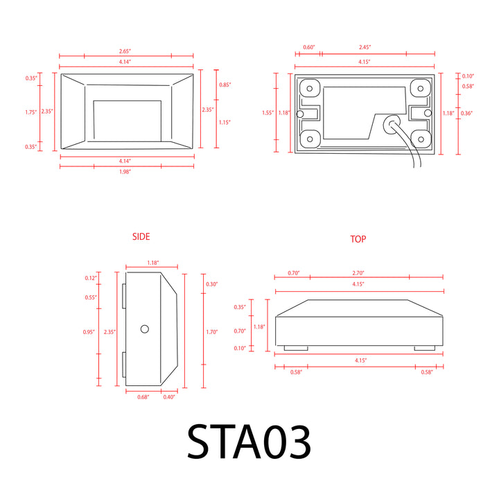 STA03 4W Luz de plataforma o paso rectangular de aluminio fundido de bajo voltaje para montaje en superficie LED