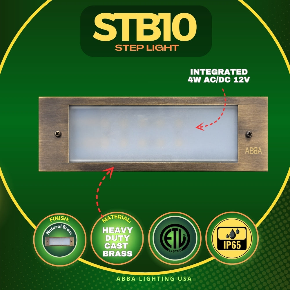Outdoor Landscape Lighting LED 12V Low Voltage STB10 Cast Brass Step Light | 4W 3000K Warm White Integrated LED 12V Low Voltage Landscape Light