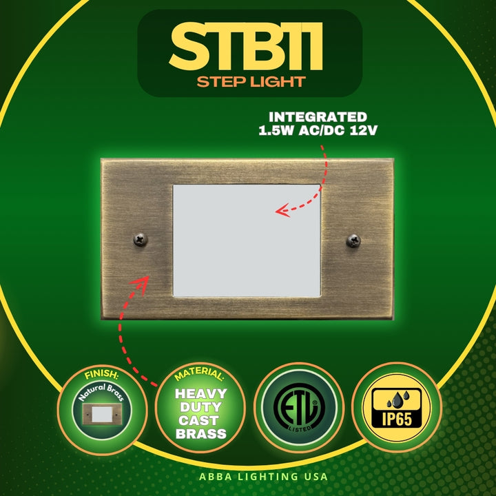 STB11 Cast Brass Step Light | 1.5W 3000K Warm White Integrated LED 12V Low Voltage Landscape Light