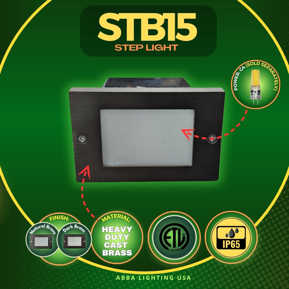 STB15 4x/8x/12x Package Horizontal Waterproof LED Brass Brick Lights Outdoor Edge Step Light 12V Low Voltage 3W 3000K Bulb