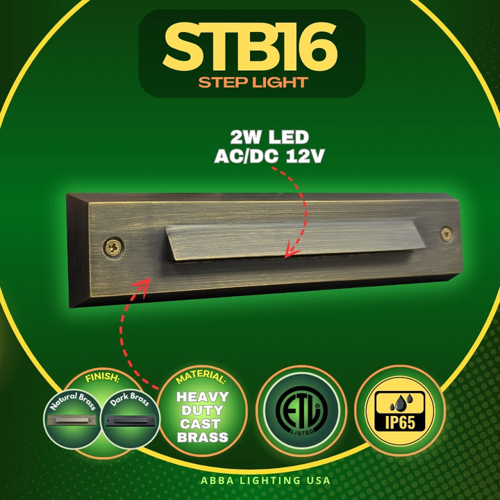 Outdoor Landscape Lighting LED 12V Low Voltage STB16 2W 12V Low Voltage LED Cast Brass Surface Mounted Slim Horizontal Outdoor & Indoor Step Light