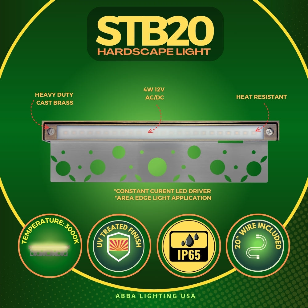 STB20 4x/8x/12x Package Brass Cast Brass Hardscape Light | 4W 12" Integrated LED 3000K Low Voltage Landscape Light